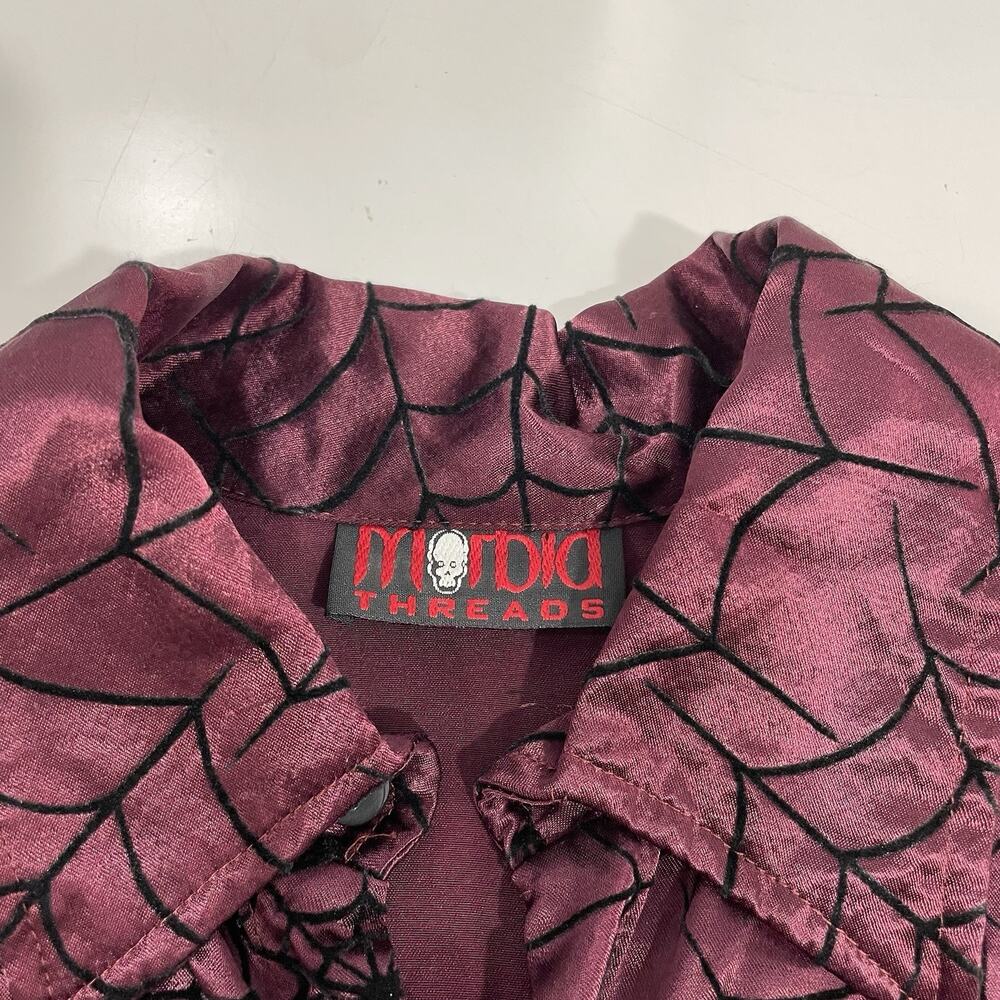 VTG Morbid Threads Spider Web Button Shirt Flashy Red Men’s Sz L Emo Rare Goth